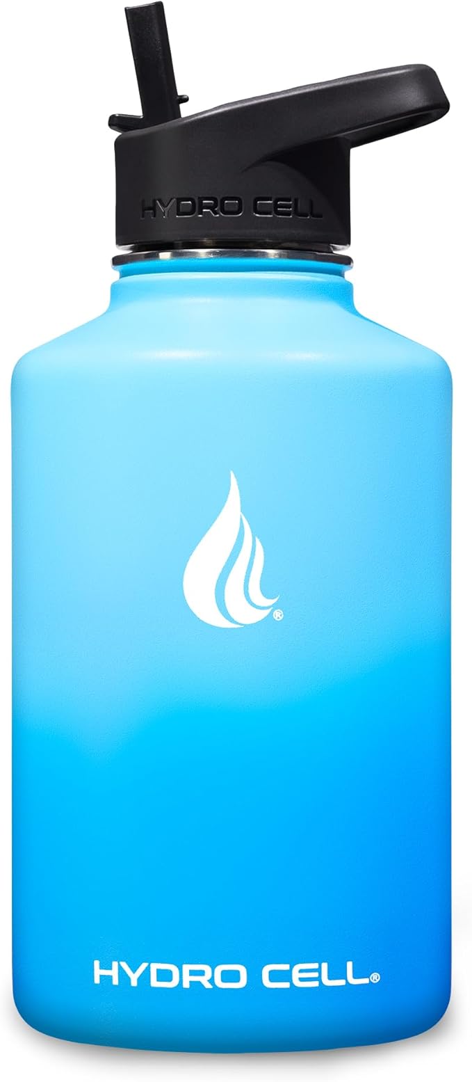 HYDRO CELL Stainless Steel Insulated Water Bottle with Straw - For Cold & Hot Drinks - Metal Vacuum Flask with Screw Cap and Modern Leakproof Sport Thermos for Adults (Sky/Blue 64oz)