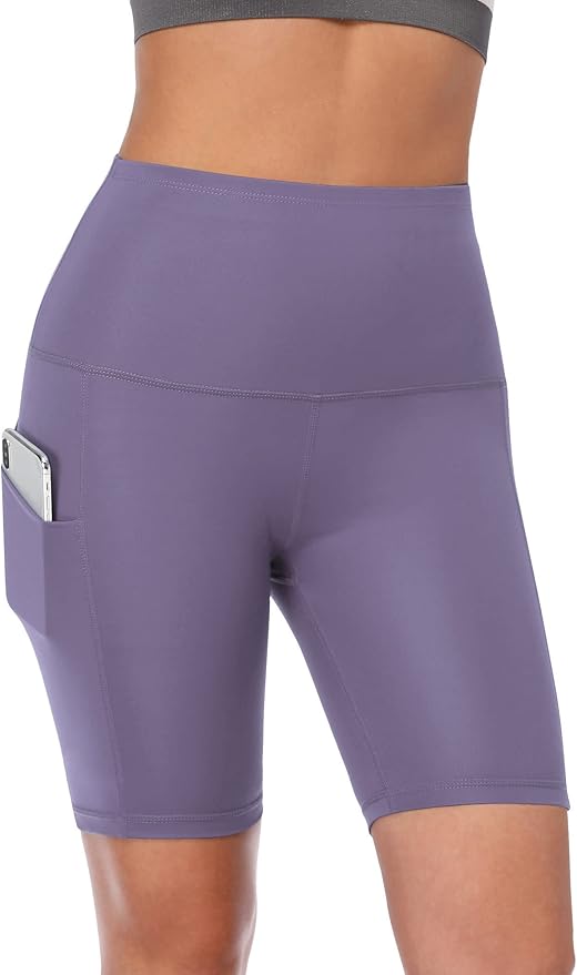 CADMUS Women's High Waist Spandex Yoga Shorts for Bike Running Two Side Pockets