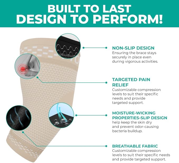 Modvel 2 Pack Elbow Brace - Golfer's Elbow Compression Sleeve Support for Joint Pain Relief, Recovery, Tendonitis Braces, Tennis Elbows Brace For Men & Women, Workout & Weightlifting Arm Wrap