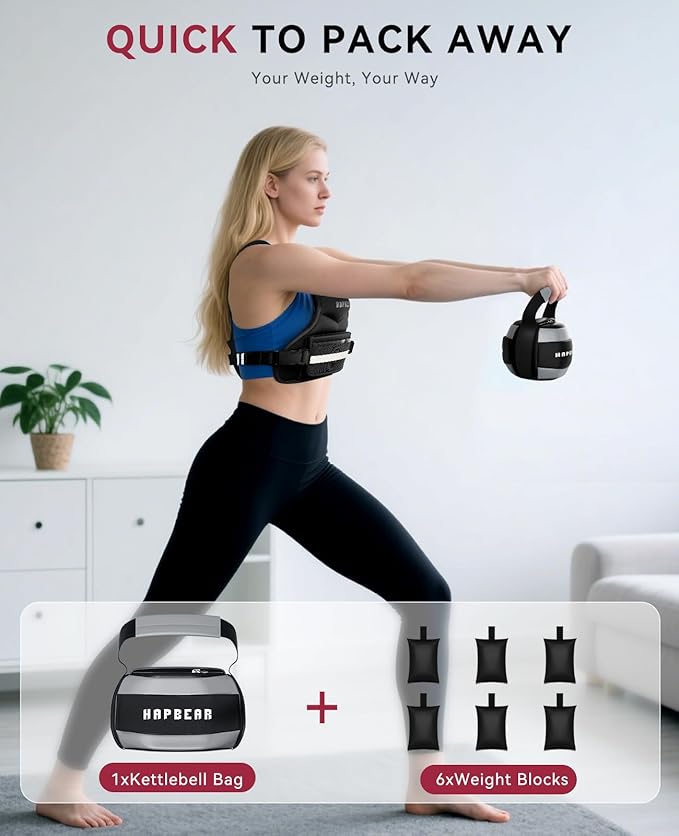 HAPBEAR Adjustable Weighted Vest for Men and Women, 4-10 lbs with 6 Ironsand Weights and Large Pocket Includes kettlebell pouch for Workout, Strength Training, Running, Walking, Weight Loss