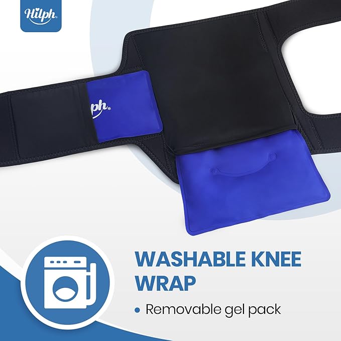 Hilph Knee Ice Pack Wrap, Reusable Adjustable Brace with 2 Gel Hot Cold Packs Around Entire Knee for Pain Relief, Replacement Surgery & Meniscus Tear, ACL, Arthritis, Swelling, Blue