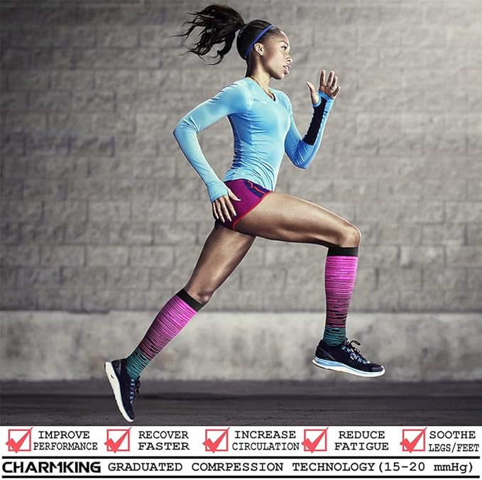 CHARMKING Compression Socks for Women & Men Circulation (8 Pairs) 15-20 mmHg is Best Support for Athletic Running,Hiking