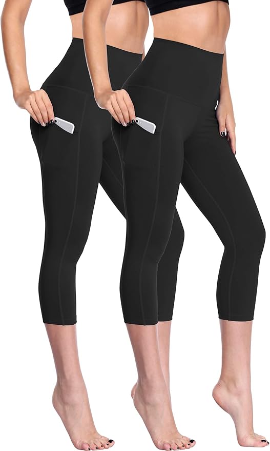 NELEUS Women's Tummy Control High Waist Capri Running Leggings Yoga Pants with Pocket