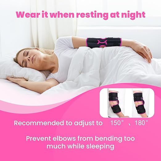 Cubital Tunnel Syndrome Elbow Brace, Ulnar Nerve Entrapment Splint, Elbow Immobilizer for Night Sleeping and Day Working, 4 Angles Adjustable, Fit Women & Men, Right & Left Arm - L/XL