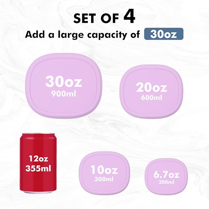 Anatole Silicone Food Storage Containers 4 Pcs Lunch Bento Box with Lids Leakproof Dishwasher Microwave Oven Freezer Safe BPA Free CPC Certified (30oz 20oz 10oz 6.7oz)