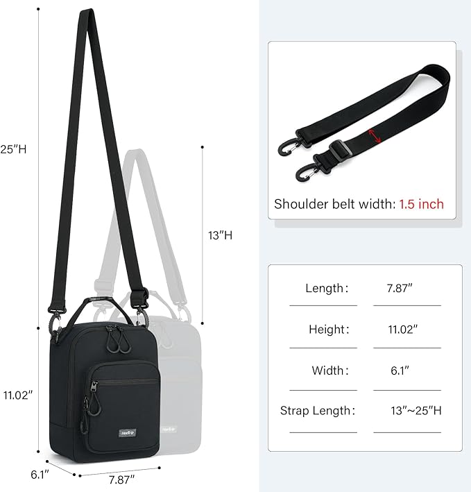 Insulated Lunch Bag with Adjustable Shoulder Strap, Lunch Box for Women Men, Reusable Portable Lunchbox for Office Work Picnic (Black)