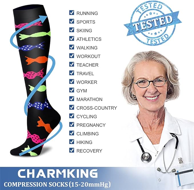 CHARMKING Compression Socks for Women & Men Circulation (8 Pairs) 15-20 mmHg is Best Support for Athletic Running,Hiking