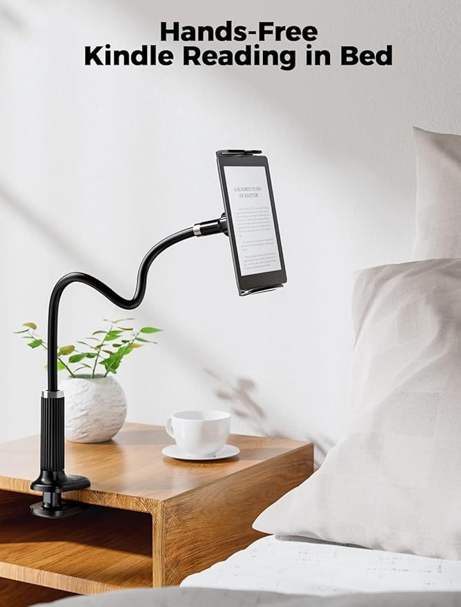 Gooseneck Tablet Holder, Tablet Stand : Flexible Arm Clip Tablet Mount Compatible with iPad mini Pro Air, Kindle, Switch, Galaxy Tabs, More 4.7-11" Devices-(Black)