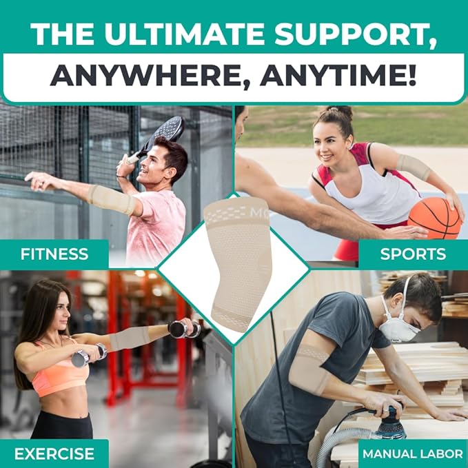 Modvel 2 Pack Elbow Brace - Golfer's Elbow Compression Sleeve Support for Joint Pain Relief, Recovery, Tendonitis Braces, Tennis Elbows Brace For Men & Women, Workout & Weightlifting Arm Wrap, Nude