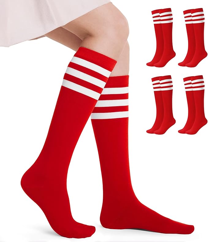 FITRELL Women's Knee High Socks Outdoor Sport Athletic Socks Casual Stripe Tube Socks 1-4 Pack