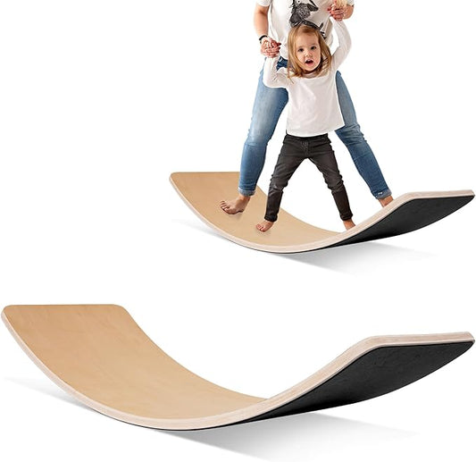 Balance Board, 32 Inch Wooden Wobble Board, Montessori Rocker Yoga Curvy Board Natural Wood, Open Ended Learning Toy, Sensory Play Equipment for Office & Classroom, Multiple Colors