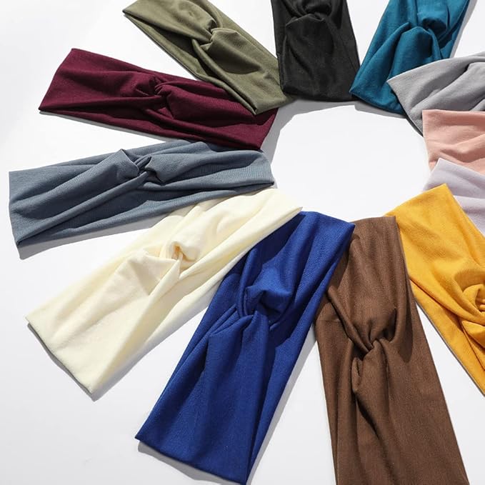 Artilady 12 Pack Boho Headbands for Women - Soft Yoga Elastic Hair Bands for Girls Workout Running Sport Head Wrap Non-slip Breathable (Q)