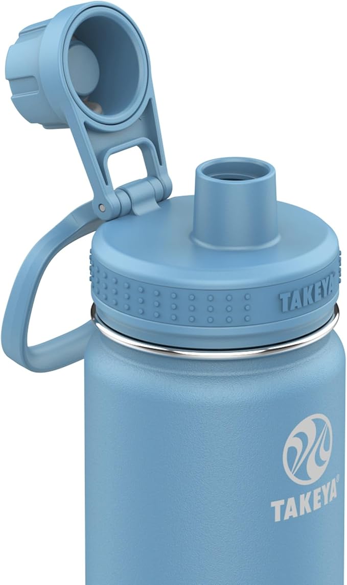 Takeya Actives Water Bottle with Spout Lid - Bottle with Double Stainless Steel Insulation - Dishwasher Safe & BPA-Free - Bottle with Spout Lid & Removable Bumper - 24 oz, Bluestone