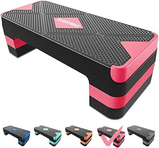EVERYMILE Aerobic Exercise Step, Adjustable Aerobic Stepper for Exercise, Workout Step Platform, Step Up Box, 26.5" Step Deck with 4” 6” 8” Adjustable Height Risers, Women Home Gym Fitness