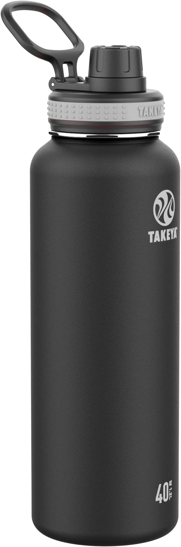 Takeya Originals 40 oz Vacuum Insulated Stainless Steel Water Bottle with Spout Lid, Black