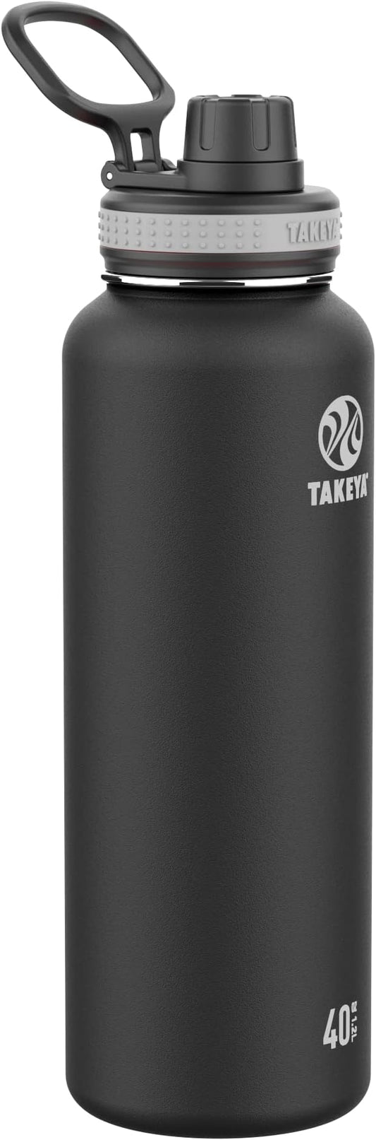 Takeya Originals 40 oz Vacuum Insulated Stainless Steel Water Bottle with Spout Lid, Black