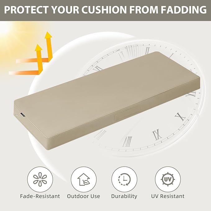 Favoyard Outdoor Bench Cushion 59 × 16 Inch Waterproof & Color Resistant Patio Benches Cushions for Garden Loveseat Swing Couch Furniture with Handle, Removable Cover and Adjustable Straps, Beige