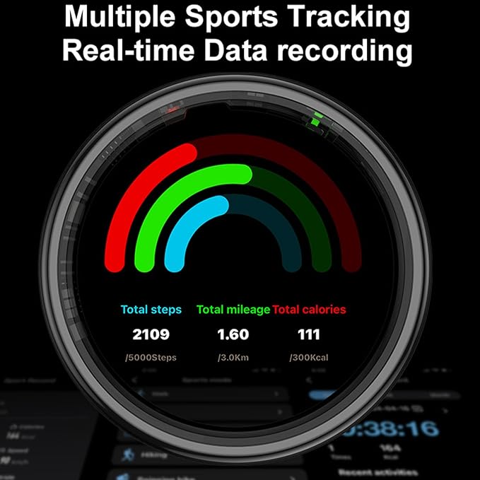 Loluka Smart Ring Touch Control Fitness Tracker Fitness Ring Step Tracker Heart Rate Monitor Health Tracker Screen Display Prayer Count No Subscription Fee for Android iOS