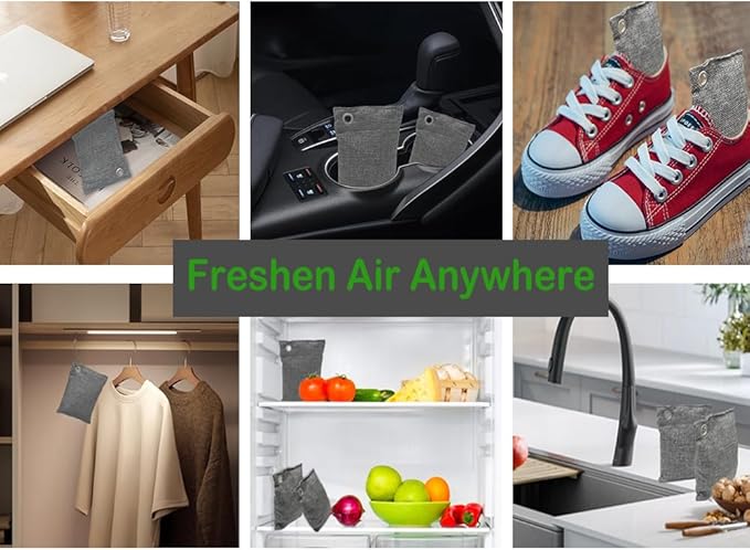 Activated Charcoal Odor Nature Fresh Bamboo bags, Activated Charcoal Bags Odor Absorber, Purifier Bag for Closet, Shoe, Car, Closet Deodorizer Room Pet safe Bag (6Packs x 50g+6Packsx150g)