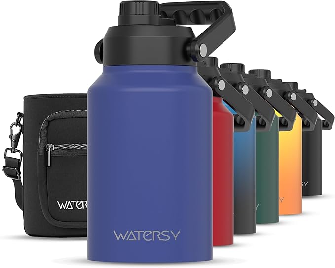 Half Gallon Water Bottle Insulated(Cold for 48 Hrs),BPA Free&Leak Proof,64oz Stainless Steel Water Jug/Flask,Big thermo,Large Water Bottle with Handle for Gym,Hiking,Camping,Deep Blue