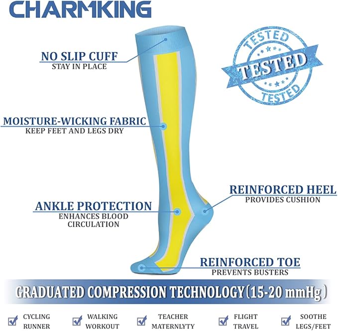 CHARMKING Compression Socks for Women & Men Circulation (8 Pairs) 15-20 mmHg is Best Support for Athletic Running,Hiking