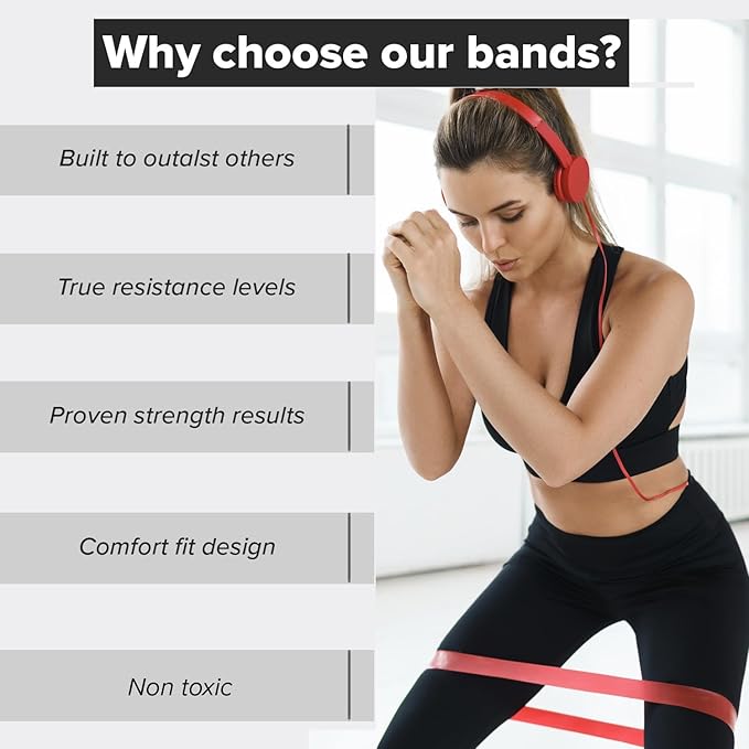 Resistance Bands for Working Out (Set of 5) – Elastic Bands for Exercise & Physical Therapy – Loop Resistance Bands for Glutes, Home Workouts, Yoga, Pilates, Stretching & Legs