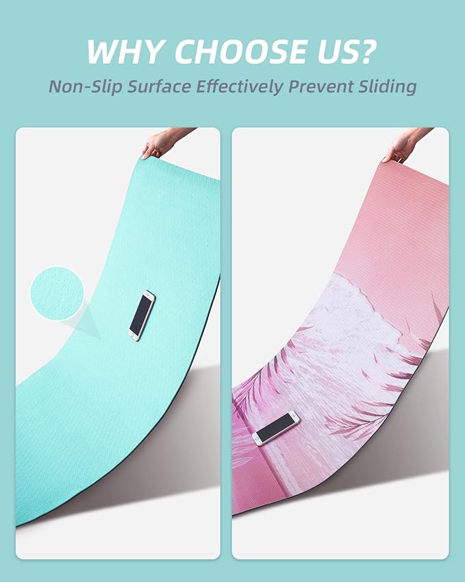 COOLMOON Yoga Mat Non Slip, Anti-Tear 1/4 Thick TPE Yoga Mats for Women and Men, 72"x24" Exercise & Fitness Mat with Carrying Strap, Workout Mats for Yoga, Pilates and Floor Exercise