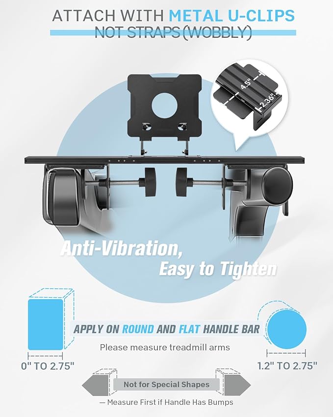 INMAKER Treadmill Desk Attachment, Universal Treadmill Laptop Holder Adjustble Height Width Basic Version, Aluminum Laptop Stand for Treadmill(No Tray Included)