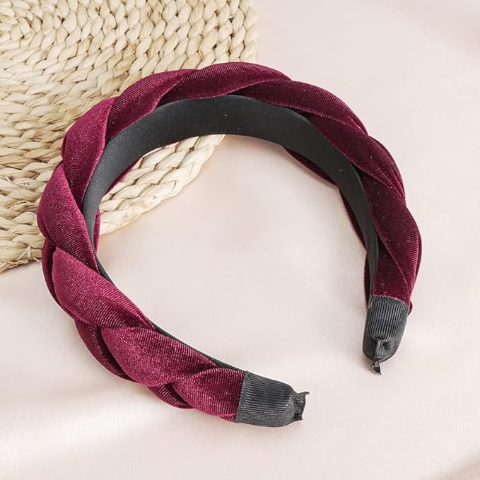 Madison Tyler Thick Headbands for Women | Red Velvet Braided Cute Handmade Makeup Hair Band for Girls Thin Hair | Skincare and Boho Spring Headband for Washing Face