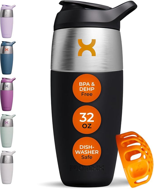 32oz Stainless Steel Protein Shaker Bottle – Leak-Proof Metal Shaker Cup with Snap-Fit Agitator for Smooth, Clump-Free Shakes – BPA-Free, Odor Resistant, Easy to Clean