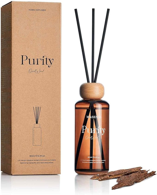 M&SENSE Oud Wood Scent Reed Diffuser | 6.3 fl oz Natural Essential Oil Diffuser with Sticks, Non-Toxic Housewarming Aromatherapy Diffuser Gift for Bathroom & Shelf Decor