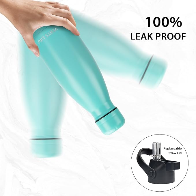 Insulated Water Bottle, 2 Pack-9oz Stainless Steel Water Bottles with straw lid, Metal Sports Water Bottles for Boys,Girls, Double Wall Vacuum BPA-Free Flask for School, Sports (Pink-Green)