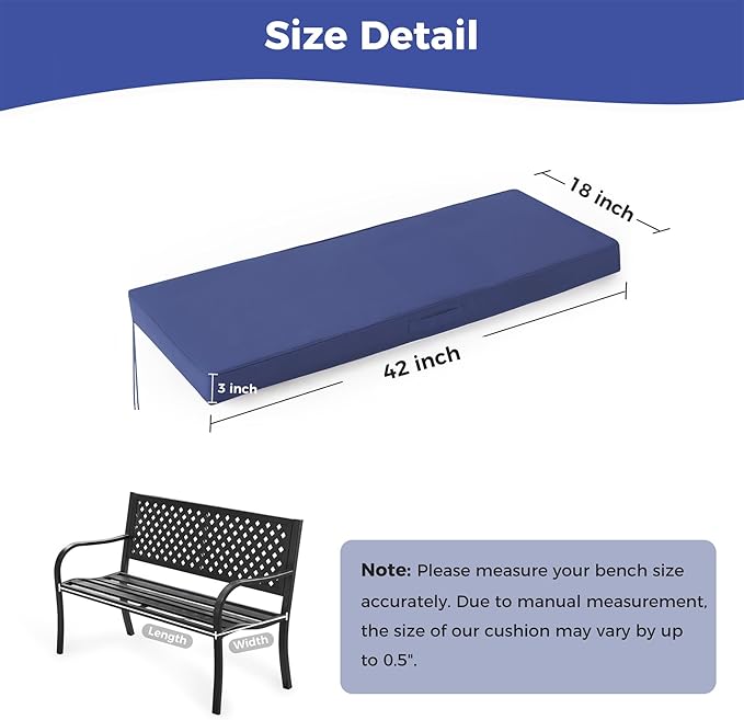 Outdoor Bench Cushions for Outdoor Furniture, 42x18x3 Inch, Waterproof Bench Pillow, Fade Resistant Long Bench Seat Pads for Garden, Indoor, Porch Swing, Navy Blue