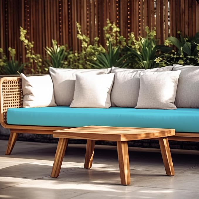Sundale Outdoor Olefin Bench Cushion， Water-Resistant Patio Couch Cushion, Loveseat Sofa Pad with Straps Teal, 42 x 18 x 4 Inches