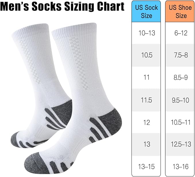 JOYNÉE 8 Pairs Mens Crew Athletic Work Long Socks Calf Cushioned Socks for Sports Running Workout Gym