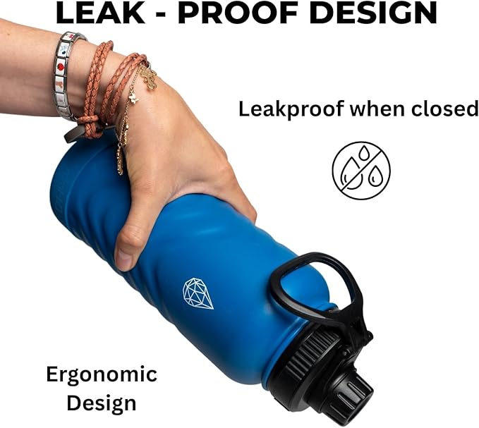 32oz Stainless Steel Insulated Water Bottle, 48H Ice Cold & 24H Hot, Leak-Proof Wide Mouth Lids (Straw & Spout), BPA-Free Bottles, Mens Water Bottle for Gym, Hiking, Travel - Blue