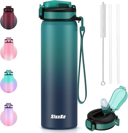 24oz Leakproof Insulated Water Bottle with Straw, Double wall, 18/8 Stainless Steel Drinking Bottle for Camping, Gym, Travel,Car