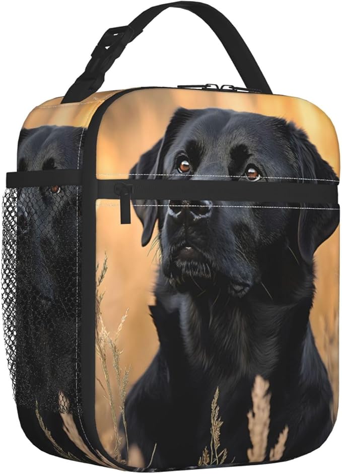 Cute Dog Lunch Box for Kids,Puppy Insulated Bag for Student,Pet Lovers Reusable Thermal Insulation Cooler Tote Bags for School Work Picnic Camping Outdoor Gifts (Black Lab Labrador)
