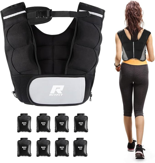 RitFit Weighted Vest, 4lb/8lb/10lb/12lb/15lb/20lb Weight Vest with Reflective Stripes, Weight Vest Adjustable for Women and Men Workout, Strength Training, Running, Fitness, Jogging, Walking