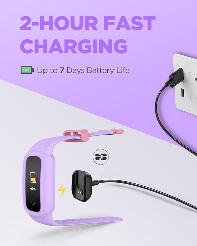 BIGGERFIVE Vigor 2 L Kids Fitness Tracker Watch for Boys Girls Ages 5-15, Activity Tracker, Heart Rate Sleep Monitor, IP68 Waterproof, Pedometer, Calorie Step Counter Watch, Lilac