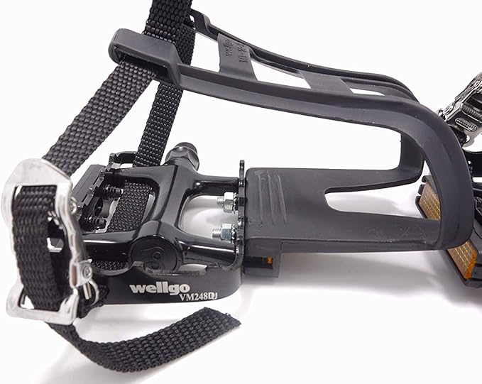 Bike Pedals with Clips and Straps for Outdoor Cycling and Indoor Stationary Bike 9/16-Inch Spindle Resin/Alloy Bicycle Pedals