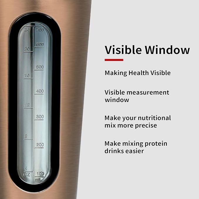 TOOFEEL Stainless Steel Shaker - 28 oz Protein Shaker Cup With 2 Whisk All, Visible Window, Leakproof, Not Cold/Hot, For Gym Workout