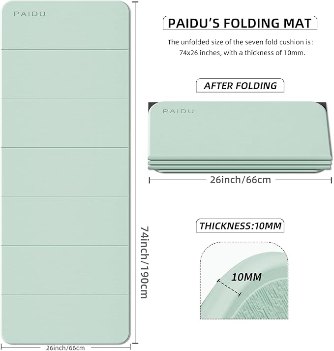 Foldable Fitness Yoga Mat | 2/5" (10MM) Extra Thick | SGS Certified Non-Slip TPE | 75x26" Extra Long-Wide | Portable & Easy Store | for Yoga, Pilates, Home Gym & Full-Body Workouts