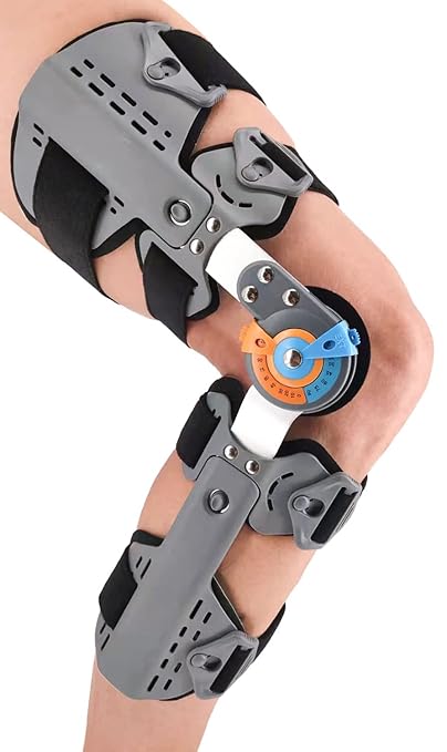 Hinged Knee Brace ROM Post Op Knee Immobilizer Adjustable Knee Immobilizer Support with Side Leg Stabilizers for Men and Women for Meniscus Tear, Arthritis, ACL, PCL, Osteoarthritis, Orthopedic Rehab