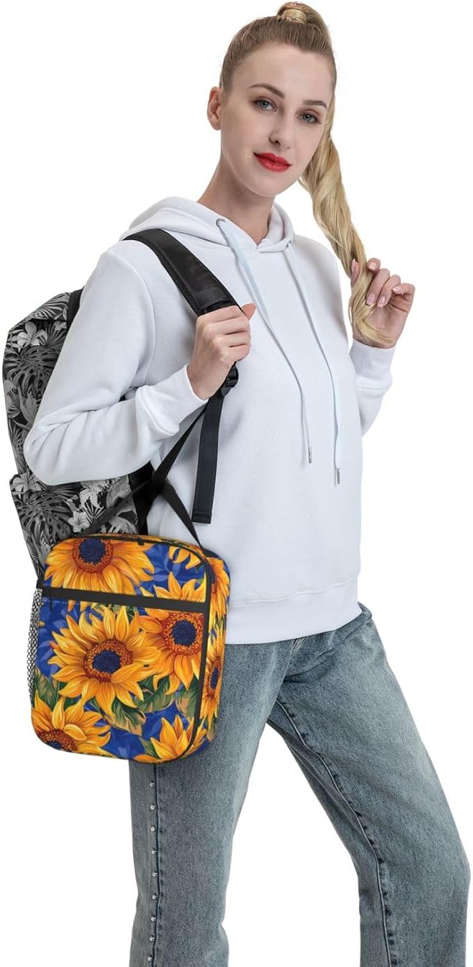 Insulated Lunch Box for Women Men, Sunflower Theme Lunch Box Reusable Portable Lunch Bag Cooler Tote Waterproof Lunch Container for Office Picnic Work Travel