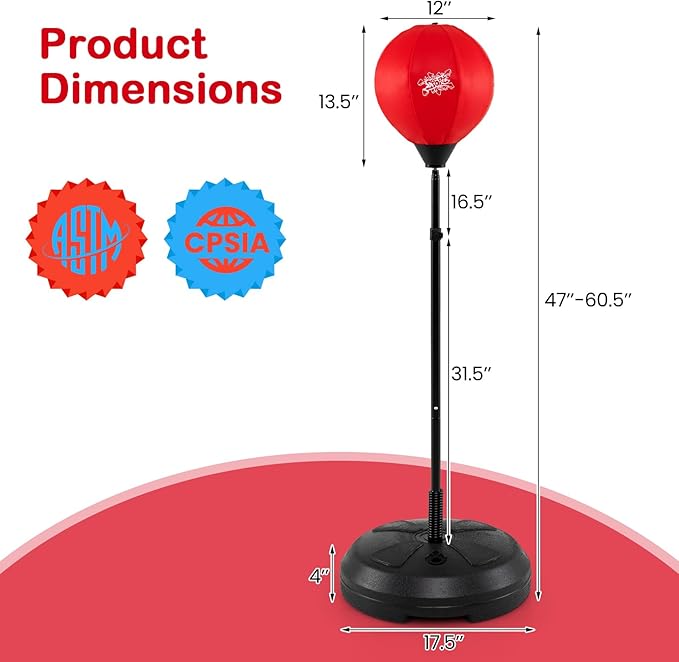 Goplus Punching Bag for Kids, Height Adjustable Kids Workout Equipment with Boxing Stand, Boxing Gloves, Inflator for Teens Adults Boys & Girls Aged 8+, Reflex Bag for Christmas Birthday