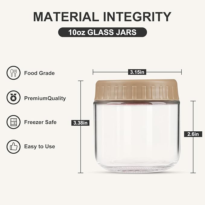 Overnight Oats Containers with Lids, 10oz Glass Jars with Lids 2 pcs, Taffy, Wide Mouth Mason jars for Salad, Yogurt, Snacks, Meal Prep