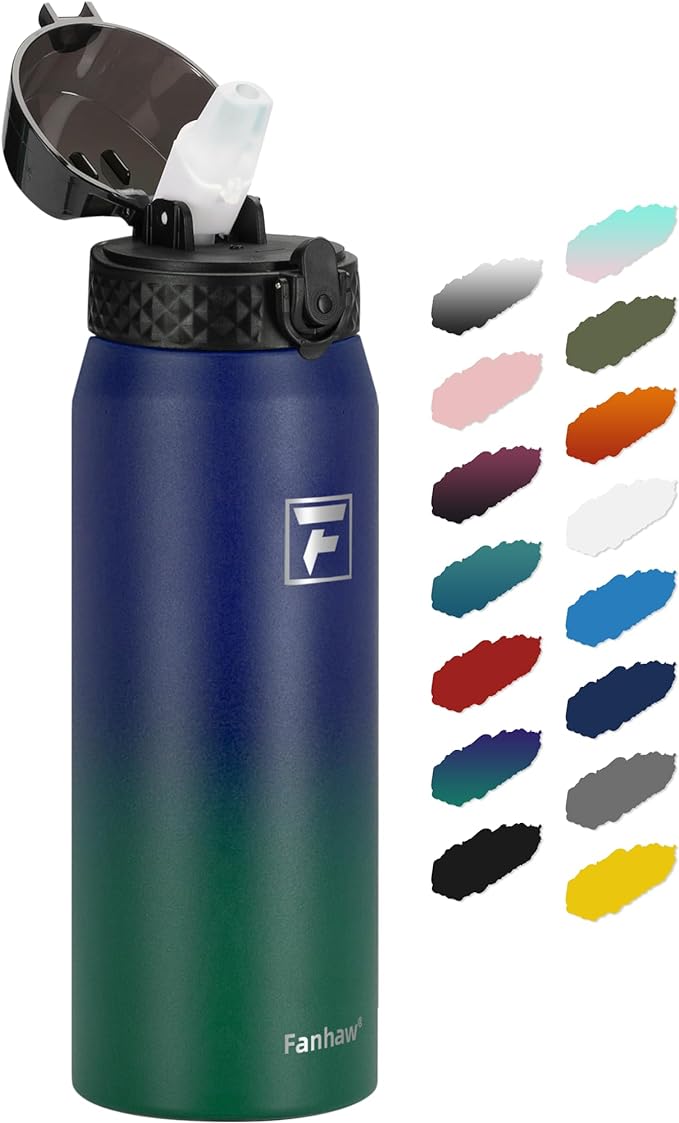 Fanhaw 24 Oz Stainless Steel Insulated Sports Water Bottles with Straw for Kids, Men and Women (Purple Green)