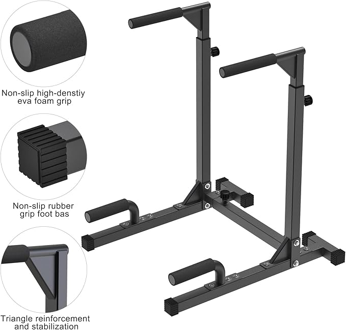 SELEWARE Heavy Duty Dip Bar, Adjustable Width & Height Dip Station Home Gym Fitness Equipment, 800lbs Capacity, Multifunctional Strength Training Dip Stand with Push Up Bar for Tricep Dips, L-Sits