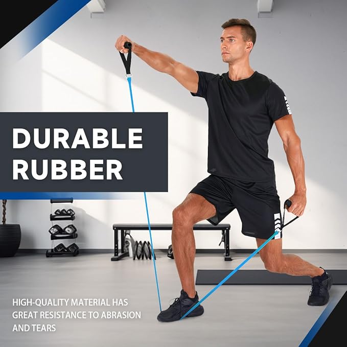 Exercise Bands with Handles, Resistance Bands with Handles, Ideal for Physical Therapy, Strength Training, Muscle Toning - Door Anchor and Starter Guide Included